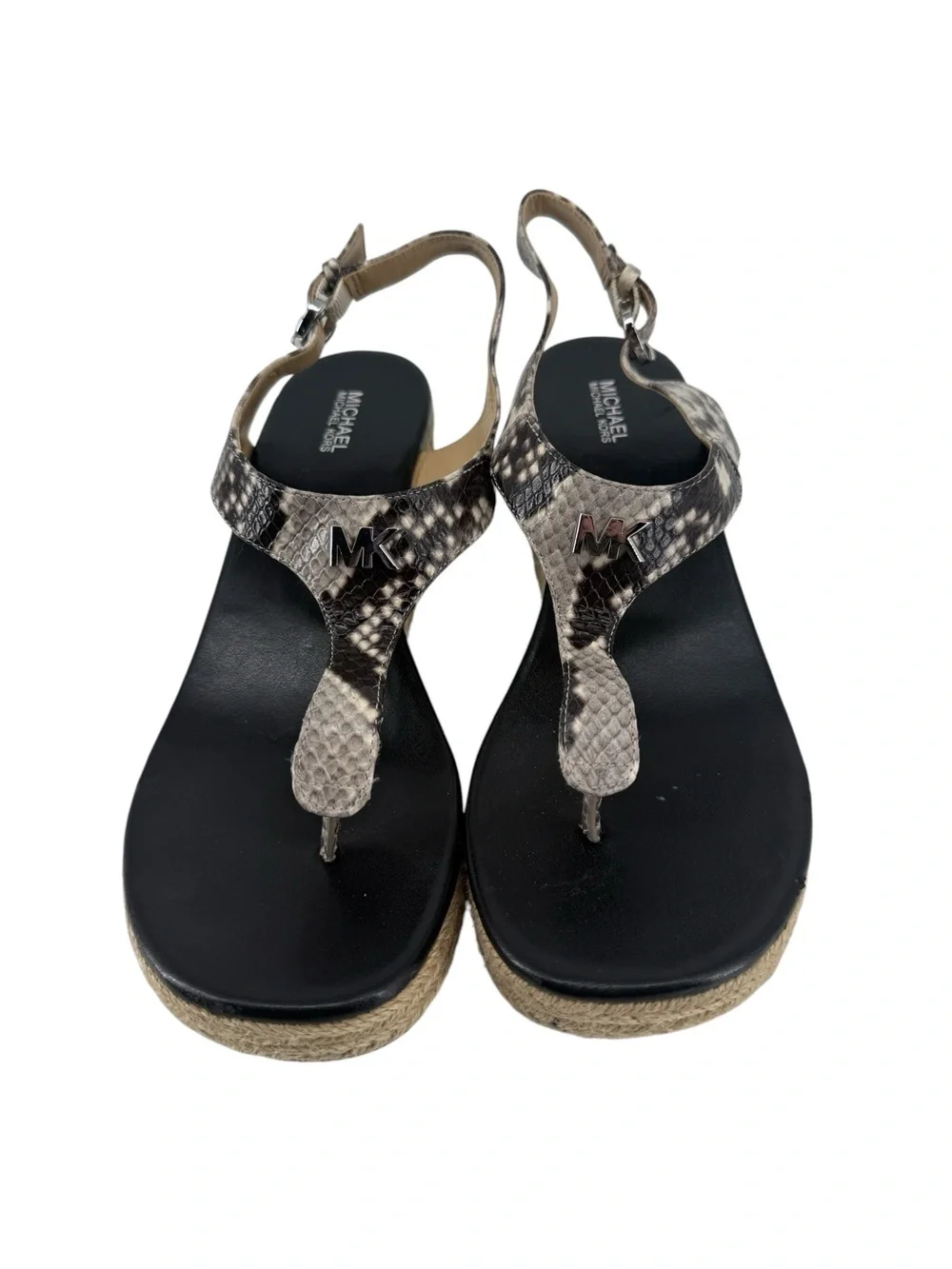 Michael Micheal Kors Espadrille Braided Jute Snakeskin T- Strap Sandals Size 9M